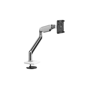 Monitorarm M2.1 mit Durchtischmontage, Aluminium poliert mit weißer Kunststoffblende