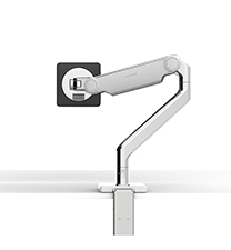 M2.1 MONITORARM MIT 2-TEILIGER KLEMMHALTERUNG UND TISCHFUSS, ALUMINIUM POLIERT MIT WEISSER KUNSTSTOFFBLENDE