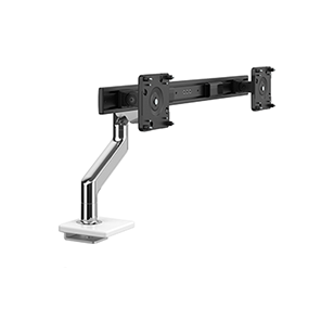 M8.1 Monitorarm Mit Querstrebe, Klemmhalterung Für Auszieh-tische, 25 Mm, Aluminium Poliert Mit Weisser Kunststoffblende