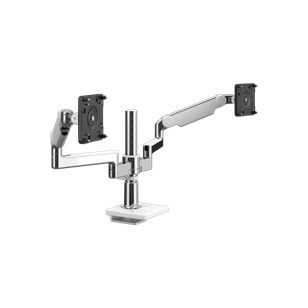 M/Flex mit Doppelmonitorarm M2.1 mit Klemmhalterung für Ausziehtische, 25 mm, Aluminium poliert mit weißer Kunststoffblende