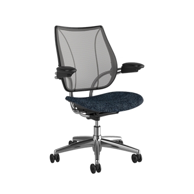 Liberty-Bürostuhl, Rückenlehne in Pinstripe Silver, Sitzfläche in Arda 0771, poliertes Gestell mit Zierleiste in Black