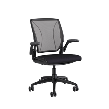 Diffrient World-Stuhl, Rückenlehne in Pinstripe Black, Sitzfläche in Oxygen Inhale