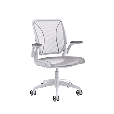 Diffrient World-Stuhl, Rückenlehne in Pinstripe White, Sitzfläche in Pinstripe White