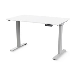 EFloat Go 2.0, 584 mm x 1168 mm Tischplatte aus weißem Laminat und silberfarbenes Gestell