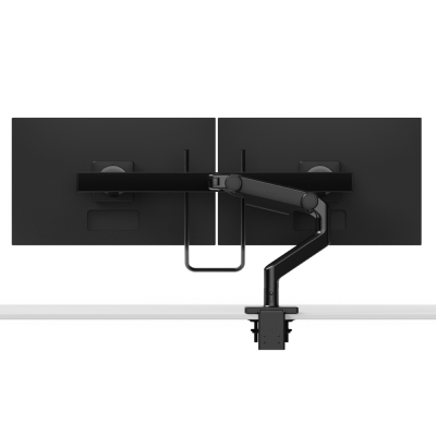 M8.1 Doppelmonitorarm mit Querstange und Griff, sowie abgewinkelten/flexiblen Verbindungen, grau, 100 × 100 mm VESA