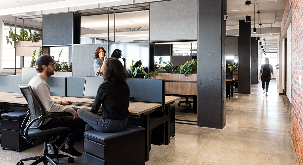 Open office setup featuring the liberty chair