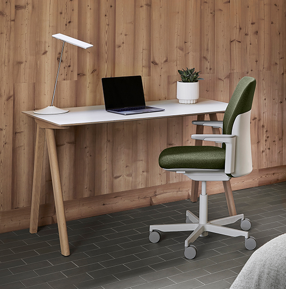At home desk setup with horizon light and path chair